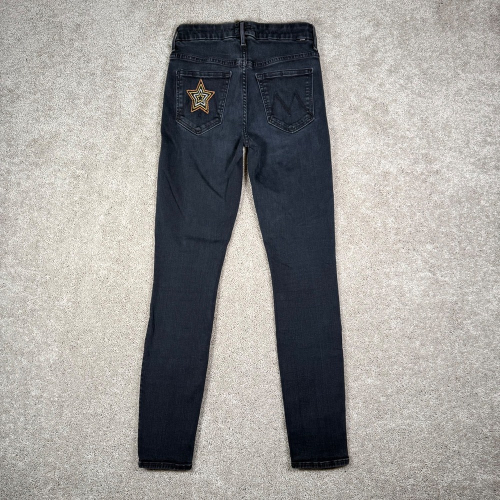 MOTHER Dark Gray Skinny Jeans with Multicolor Star Patch - Picture 2 of 13
